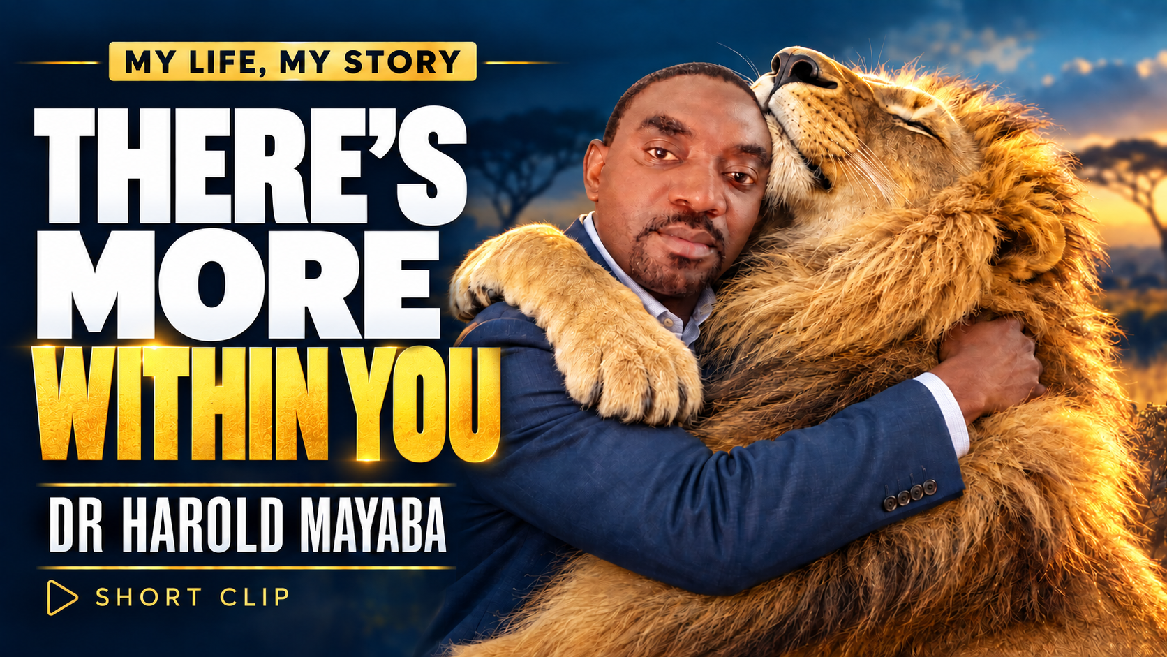 Illustrated artwork of Dr Harold Mayaba hugging a lion, with the headline There’s More Within You.